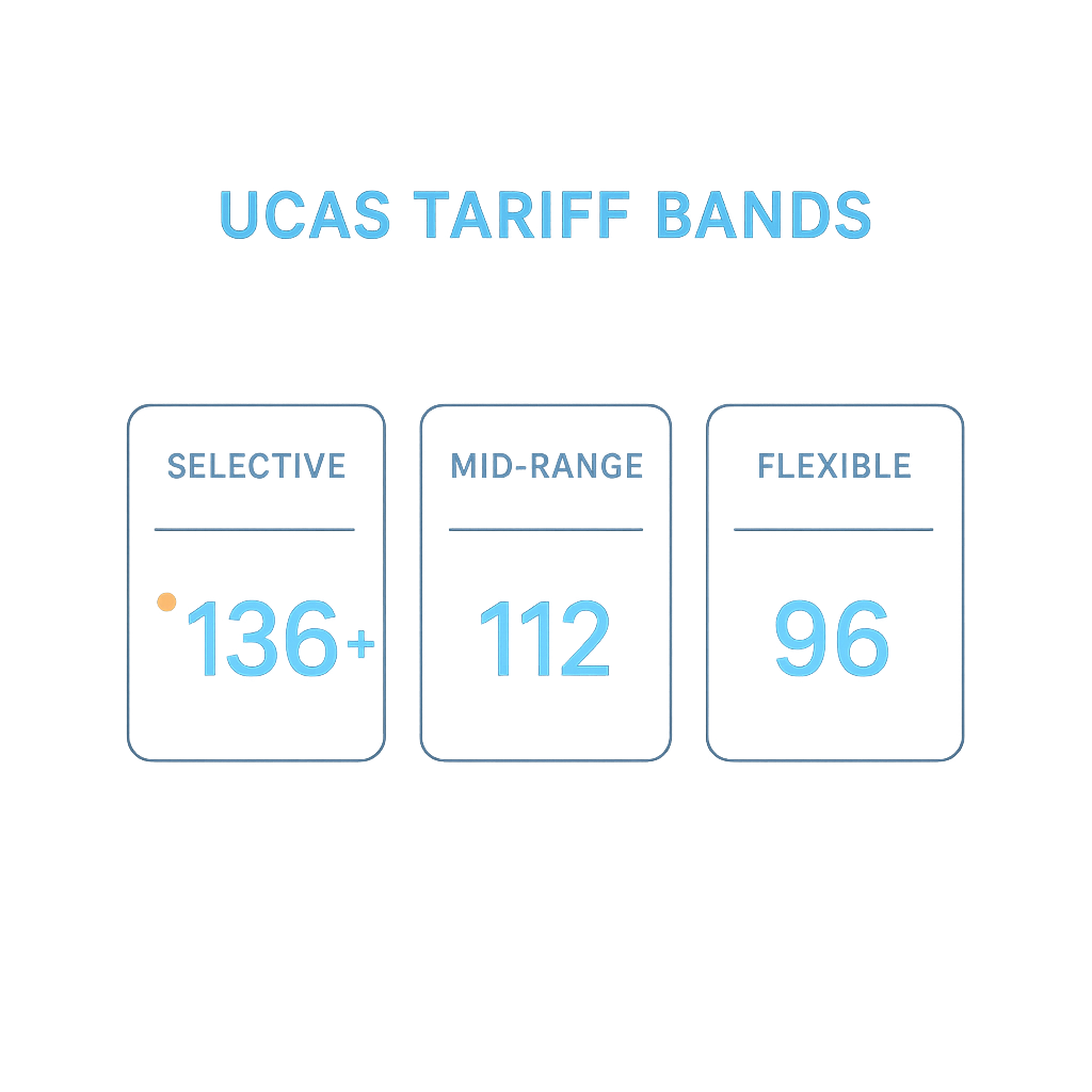 Bar chart comparing UCAS Tariff entry requirement bands across best UK universities for nursing degrees