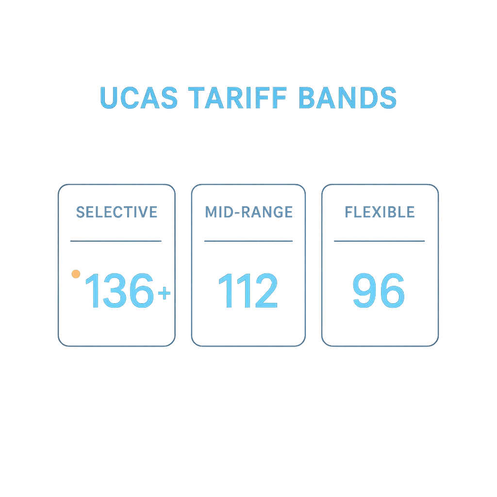 Bar chart comparing UCAS Tariff entry requirement bands across best UK universities for nursing degrees
