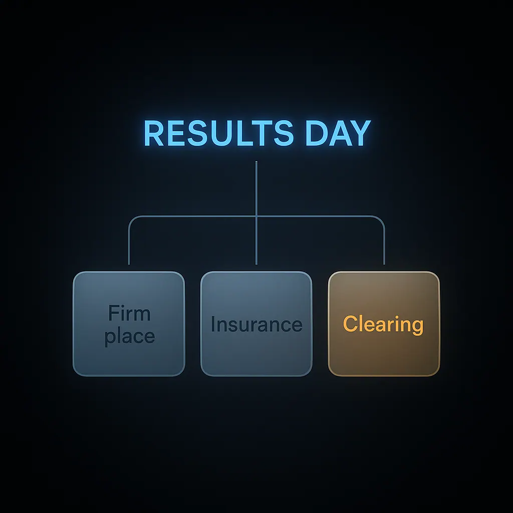 Flowchart showing three firm and insurance choice outcomes on UCAS results day