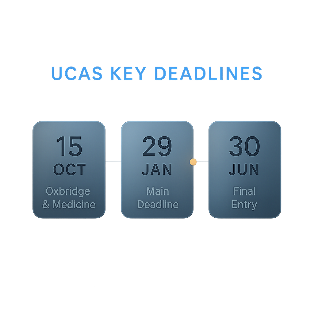 UCAS application deadline timeline for international students applying to UK universities showing October and January cutoffs