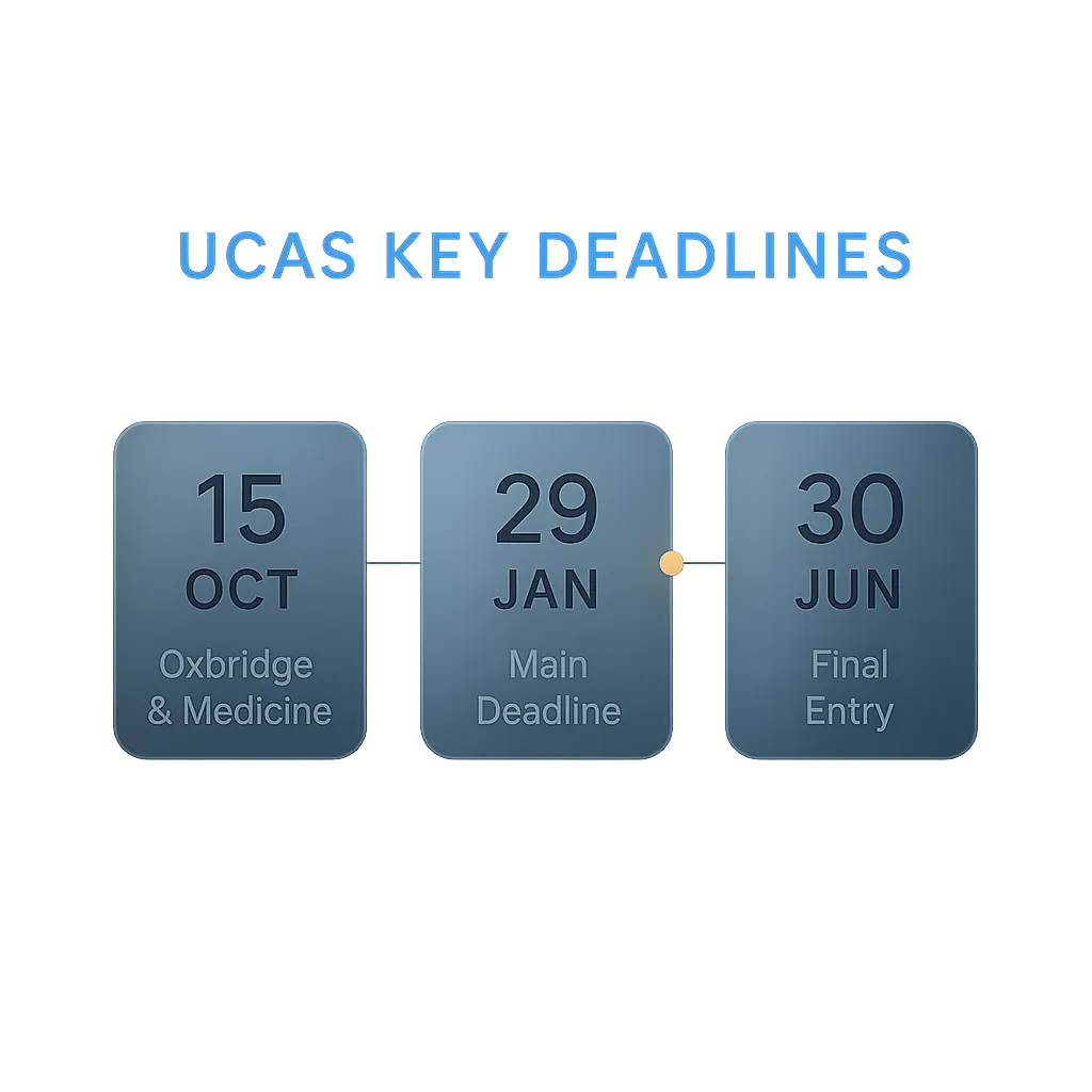 UCAS application deadline timeline for international students applying to UK universities showing October and January cutoffs