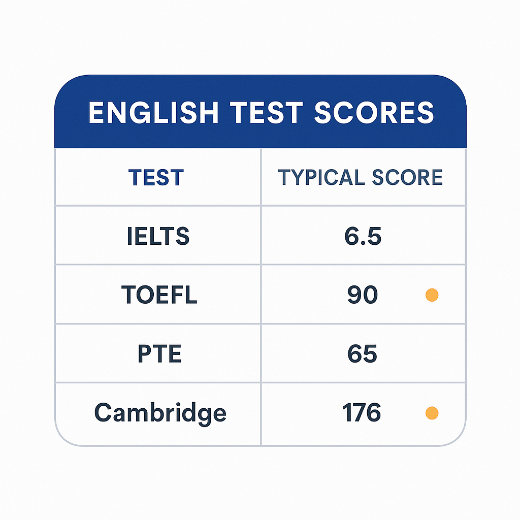 Comparison table of English language tests accepted by UK universities for international student applications