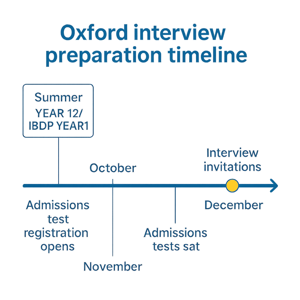 Oxford interview preparation timeline from summer registration through to December interviews