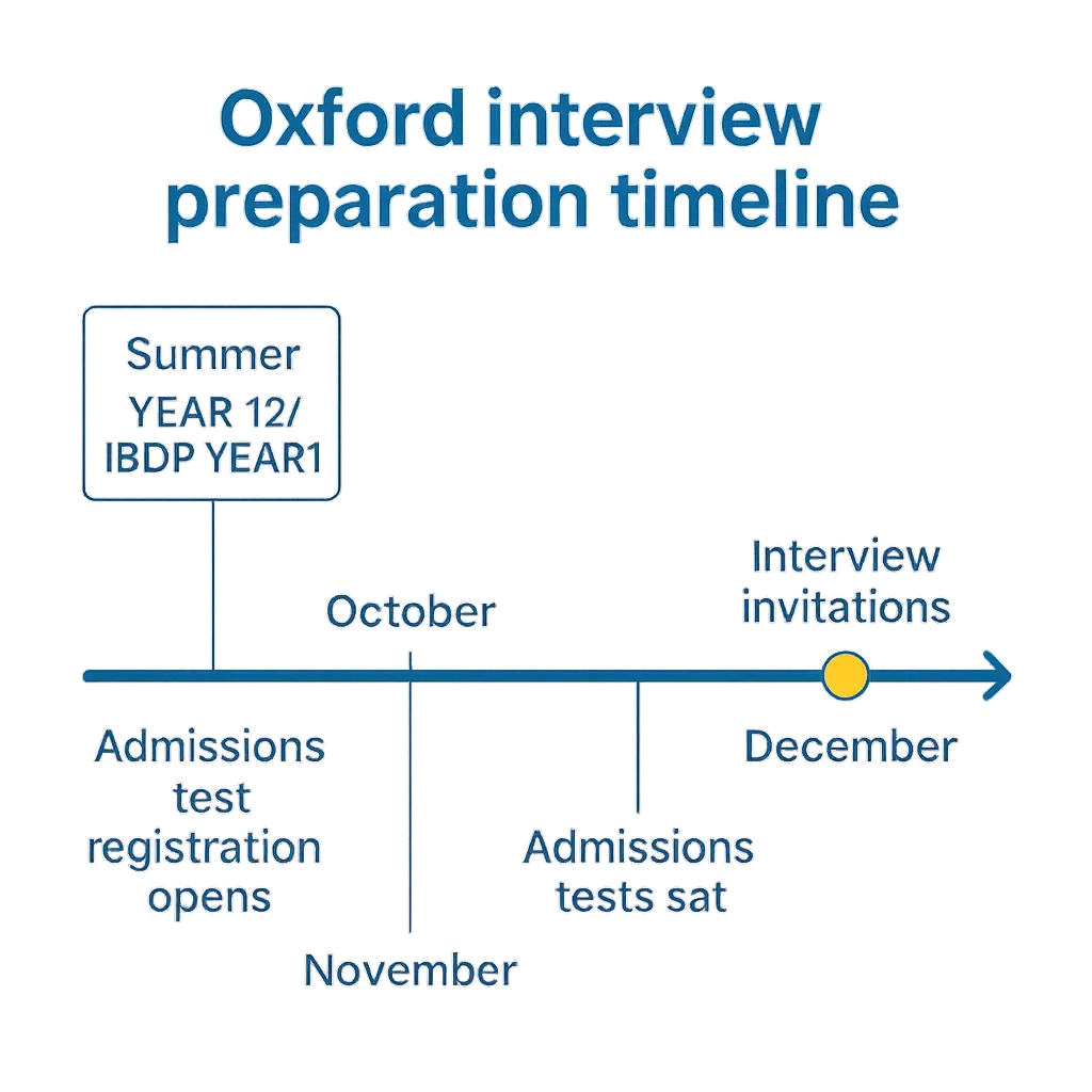 Oxford interview preparation timeline from summer registration through to December interviews