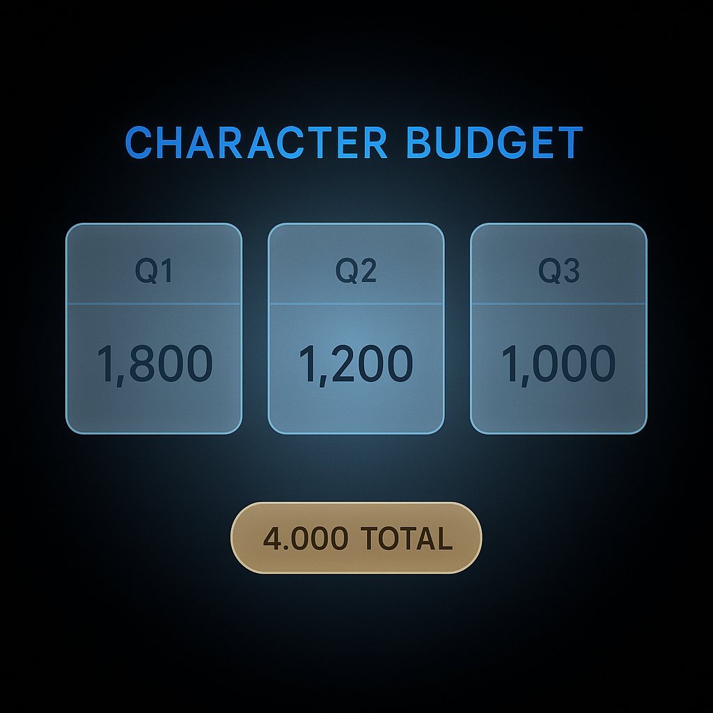 Suggested character budget split across three UCAS personal statement questions totalling 4,000 characters