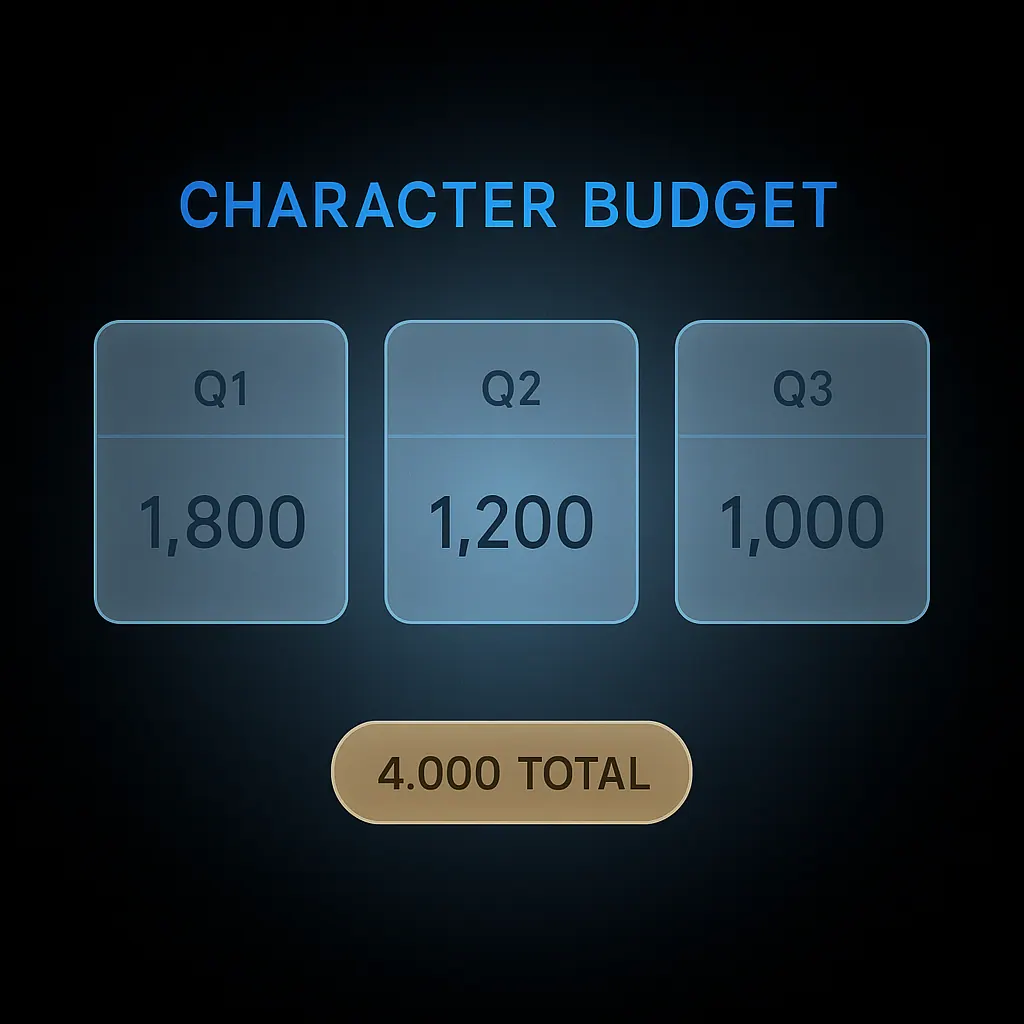 Suggested character budget split across three UCAS personal statement questions totalling 4,000 characters