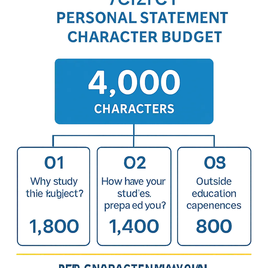 Diagram showing psychology personal statement character budget split across three UCAS questions