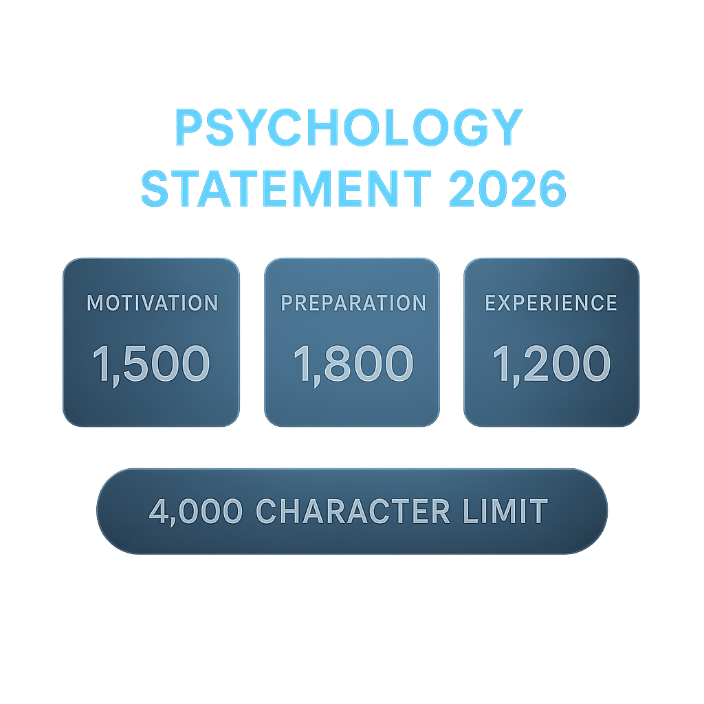 Psychology personal statement 2026 structure: three questions within a 4,000-character limit with suggested allocations