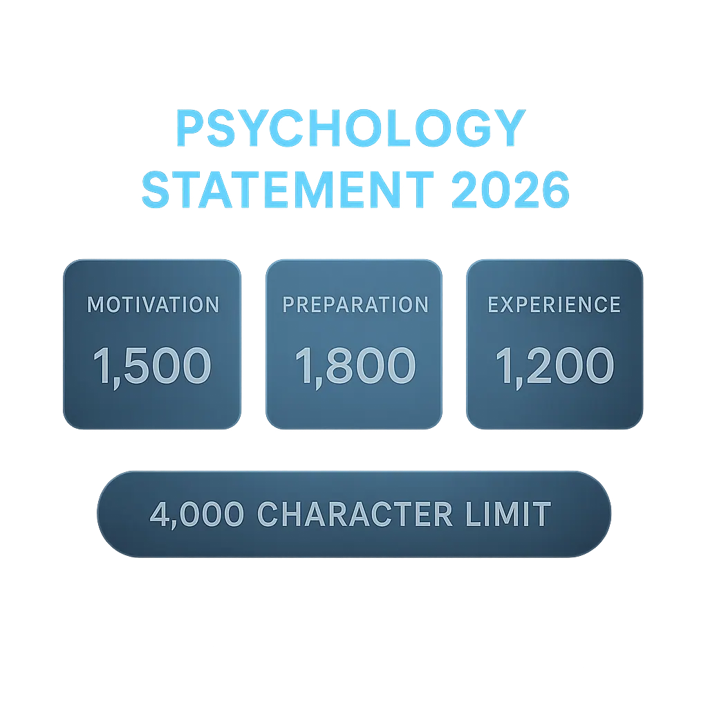 Psychology personal statement 2026 structure: three questions within a 4,000-character limit with suggested allocations