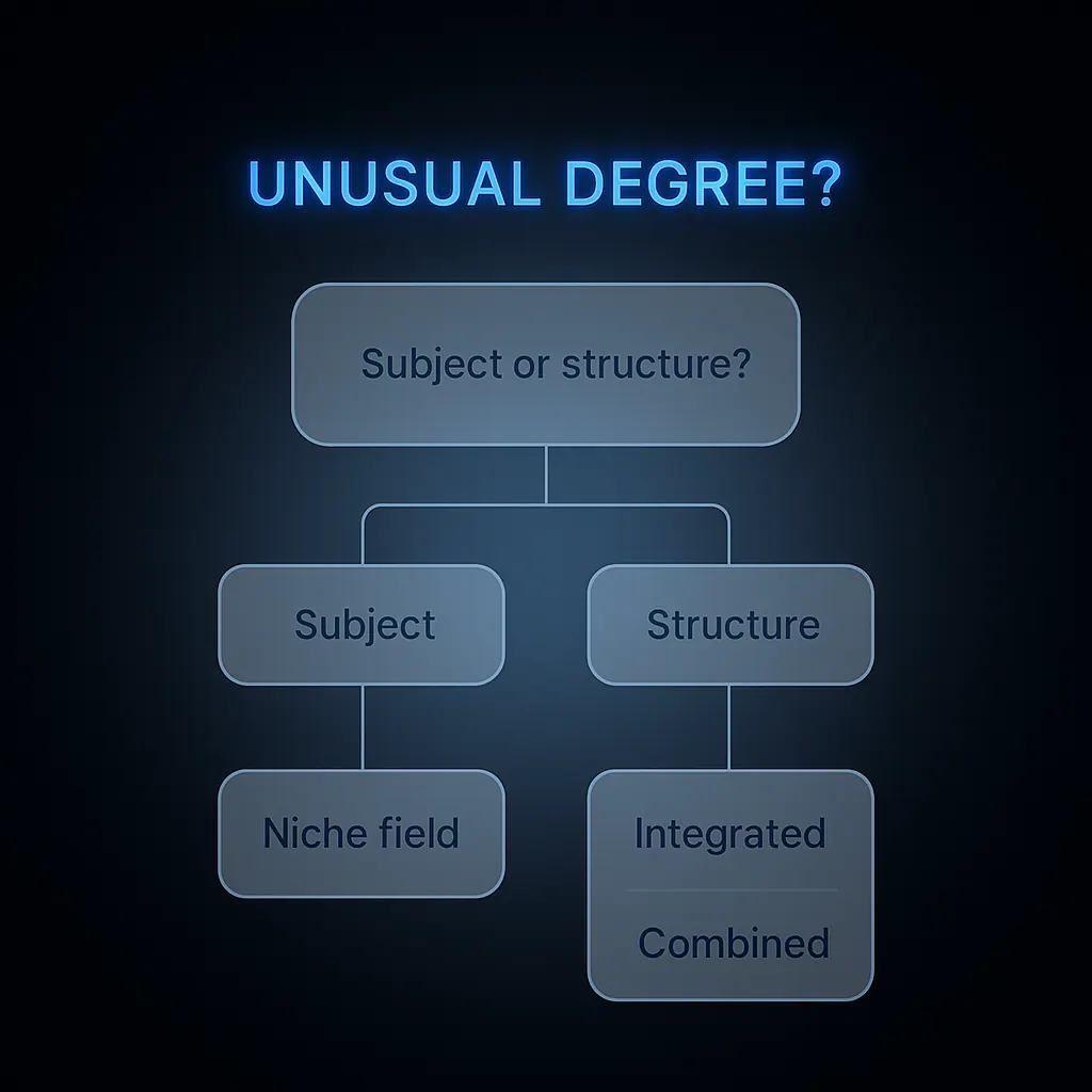 Flowchart showing how to choose between unusual university degree subjects and unusual degree structures in the UK